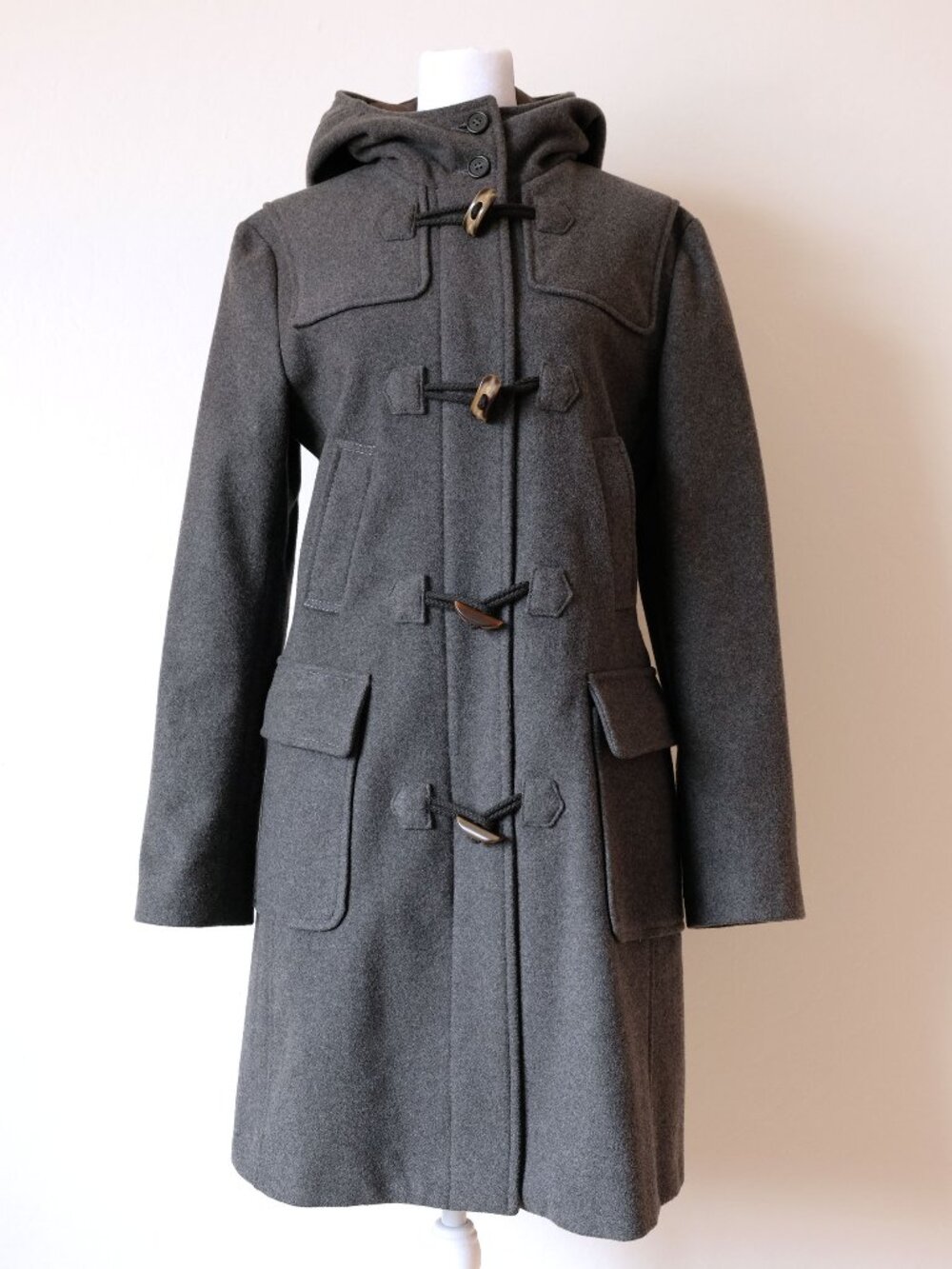 United Colors of Benetton Wool Duffle Coat Toggles Charcoal Grey Medium GUD